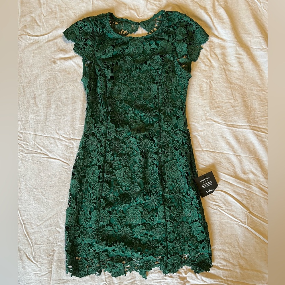 Lulu’s Romance Language Green Backless Lace Dress Size Medium